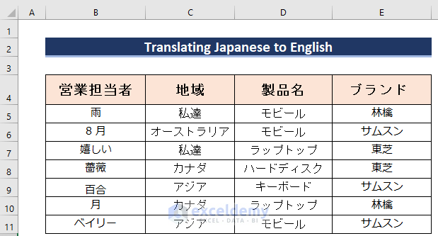 Translate Excel File from Japanese to English