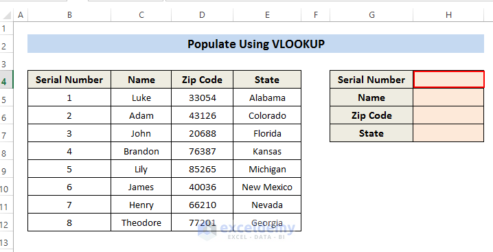 Data set - auto populate zip codes in excel