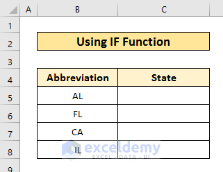 How to Convert State Abbreviation to Name in Excel
