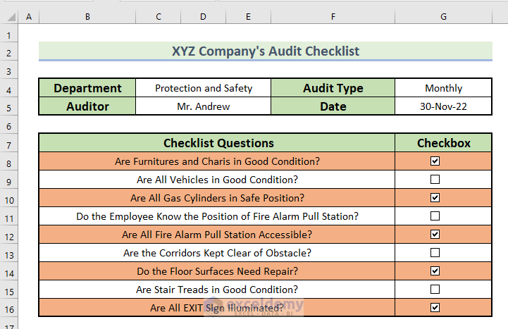 Overview of an Audit Checklist in Excel