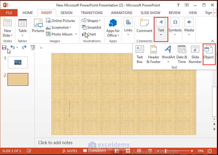 how to insert an excel file into powerpoint as an icon