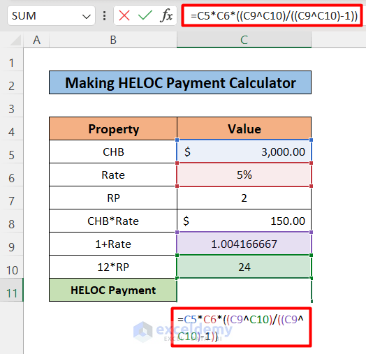 Formula to calculate HELOC Payment