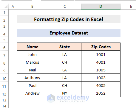 dataset for Zip Code format