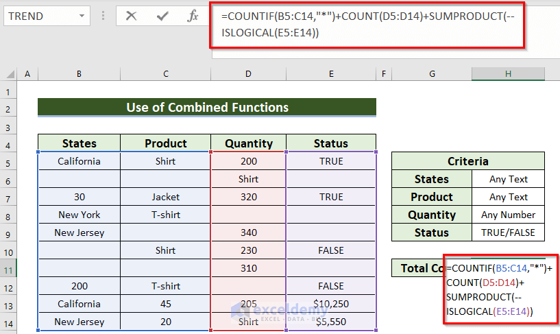 Using Combined Functions with Multiple Ranges & Criteria