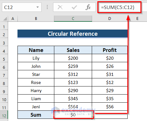 Circular Reference Not Working in Excel