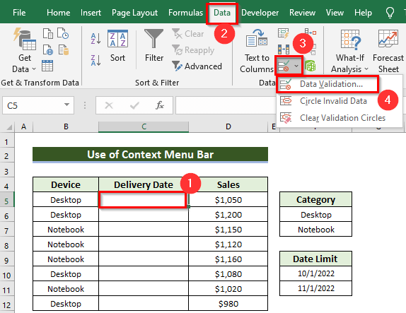 How to Add Date type Data Validation in Excel