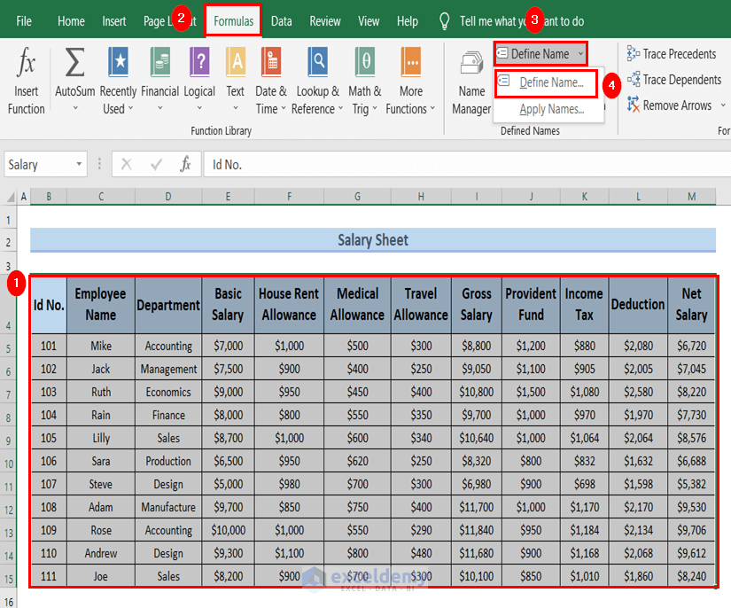 Defining Main Salary Sheet Name to Create Automatic Salary Slip in Excel