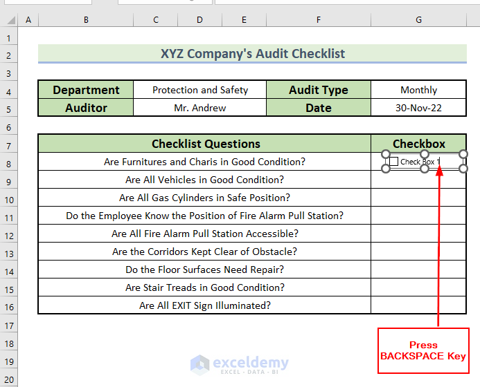 Editing Checkbox to Create an Audit Checklist in Excel