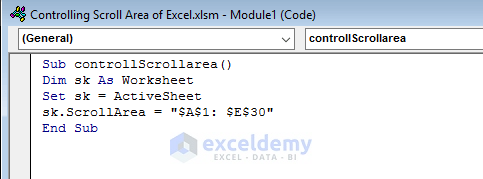 VBA code to limit scroll area in Excel