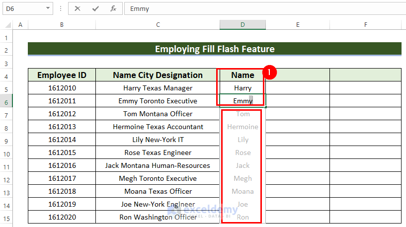 Employing Flash Fill Feature to Convert Text to Columns