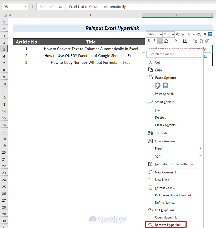 Re-input Excel Hyperlink