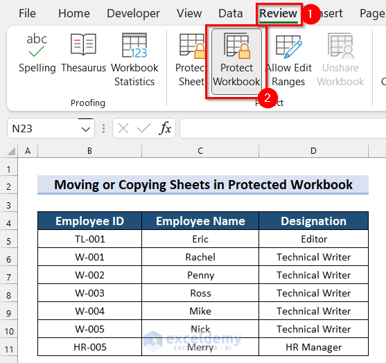 Move or Copy Sheet in Excel not Working Because of Protected Workbook