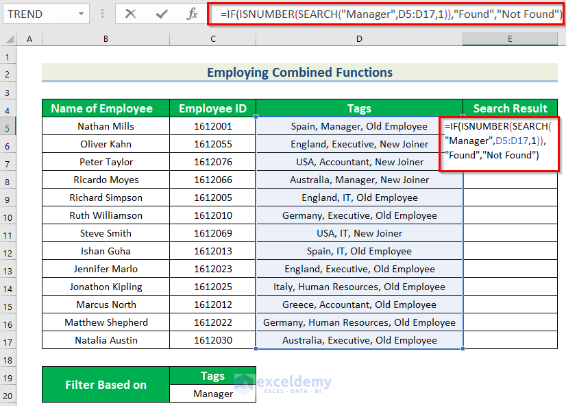 Employing Combined Functions for Multiple Tags in Excel