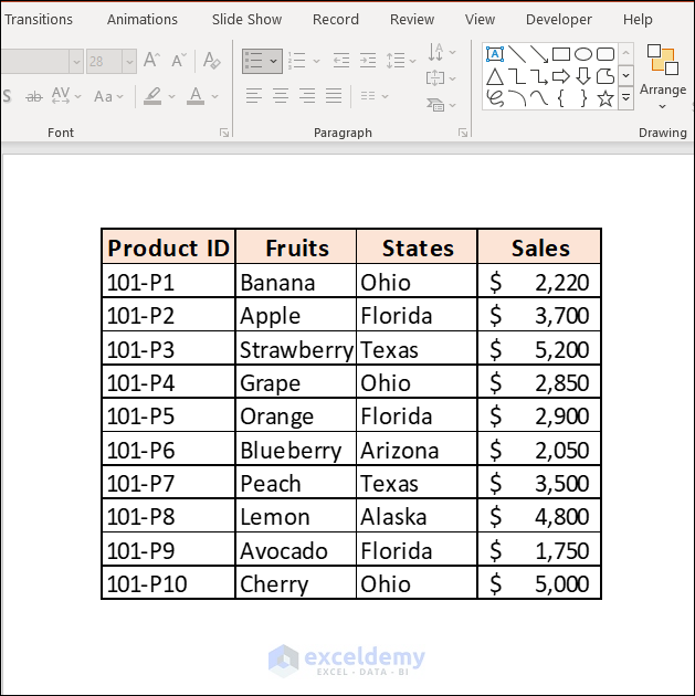 excel data embed in powerpoint file