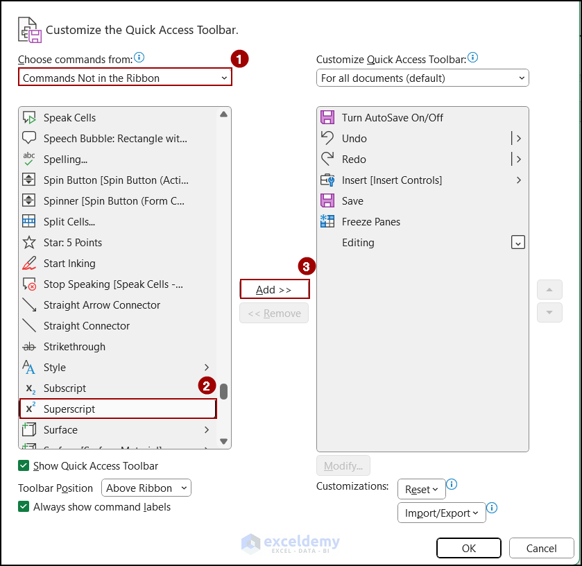 adding superscript button