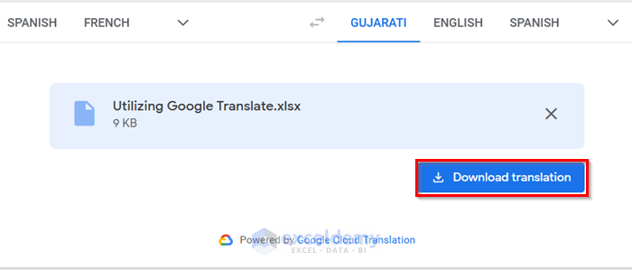 Downloding the Translated Excel File to translate English to Gujarati