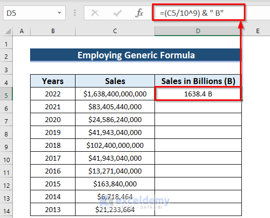 Employing Generic Formula to Abbreviate Billions in Excel