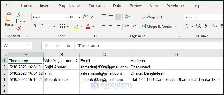 How to create Excel sheet from Google form