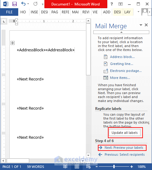 Mail Merge in MS Word Document
