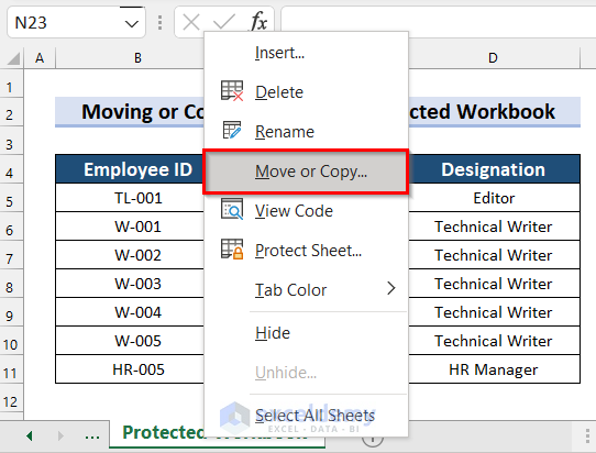 Selectiong Move or Copy Sheet Feature when it is not Working in Excel