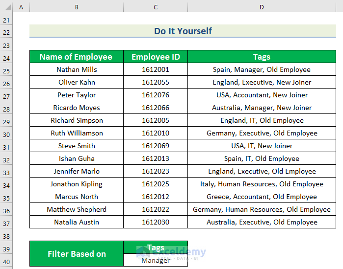 Practice Section for Excel Multiple Tags in One Cell