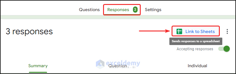 Link responses to Google sheets directly