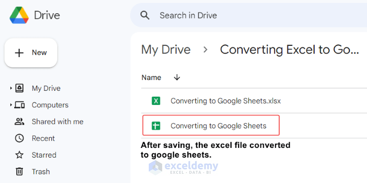 15-result after saving Excel file as Google Sheets