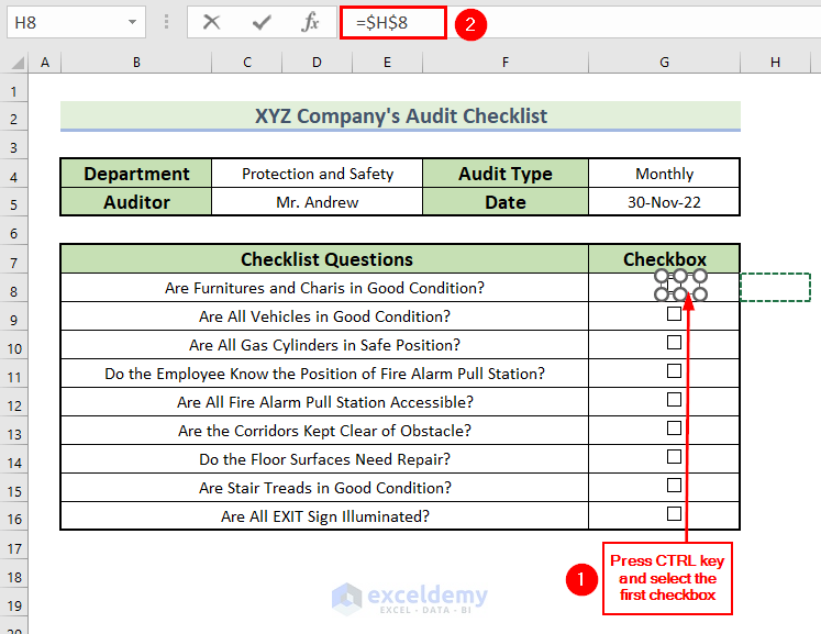 Linking Checkbox to a Cell to Create an Audit Checklist in Excel