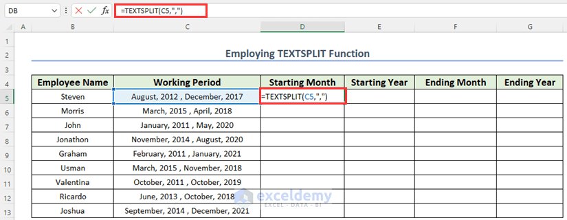 Use TEXTSPLIT Function to Truncate Text in Excel