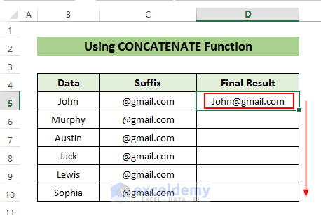 add suffix in excel using formula