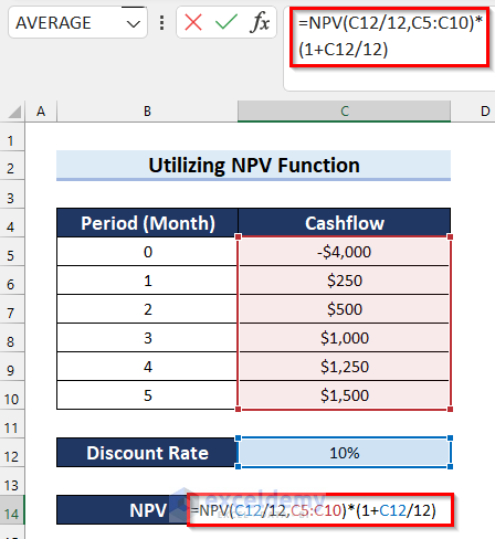Utilize NPV Function Including Initial Cost