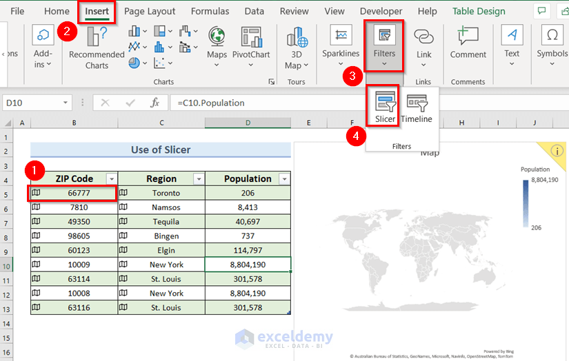 Adding Slicer to Map Chart by ZIP Code in Excel
