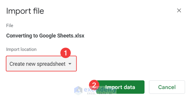 19-Select Create new spreadsheet to import Excel file