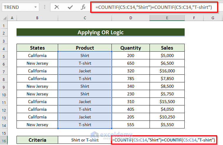 Use of COUNTIF Function for Same Column with Multiple Criteria