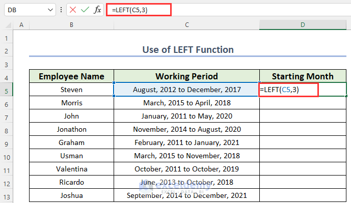 Applying LEFT Function to Truncate Text in Excel