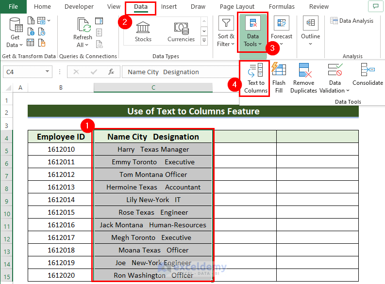 Use of Text to Columns Feature in Excel