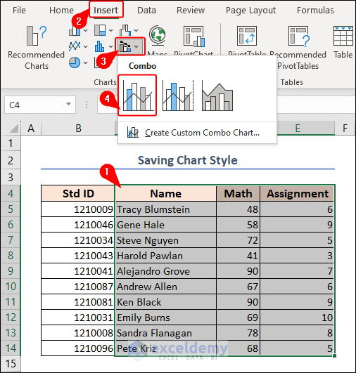 inserting combo chart in Excel