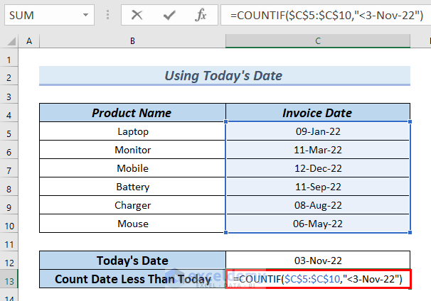 Using COUNTIF Function for Excel Countif Date Less Than Today