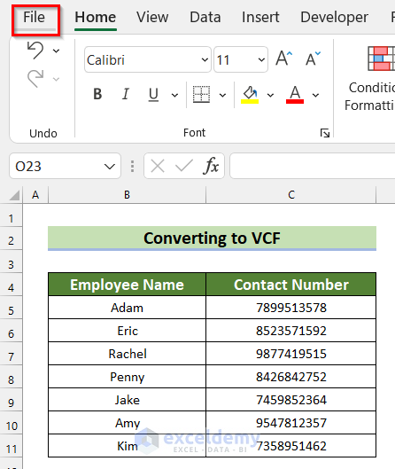 Save Excel File in CSV Format to Convert to VCF without Software
