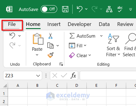 Employ File Tab to Edit CSV File in Excel