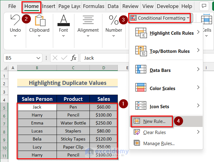Highlight Duplicate Values Using COUNTIF Function with Conditional Formatting in Excel