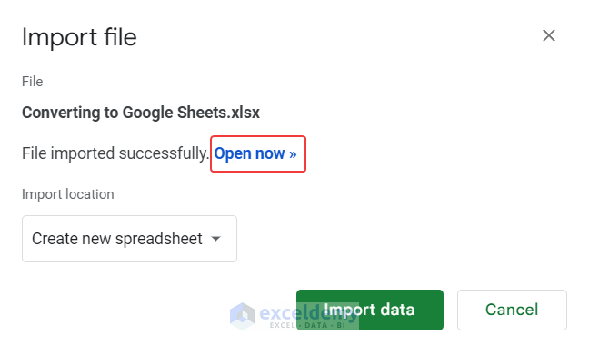 20-select Open now to open imported Excel file