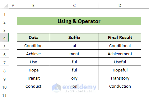 add suffix in excel using formula