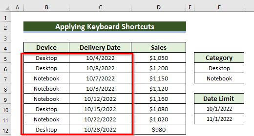 Result of How to copy Data Validation in Excel using Keyboard Shortcuts