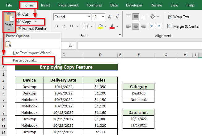 Employing Copy Feature in Excel for Data Validation