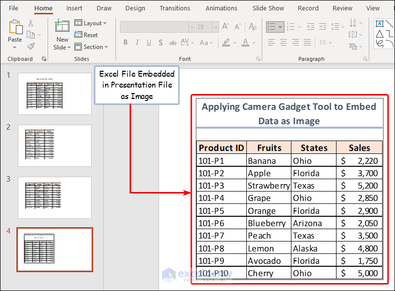 image of excel file embed in powerpoint