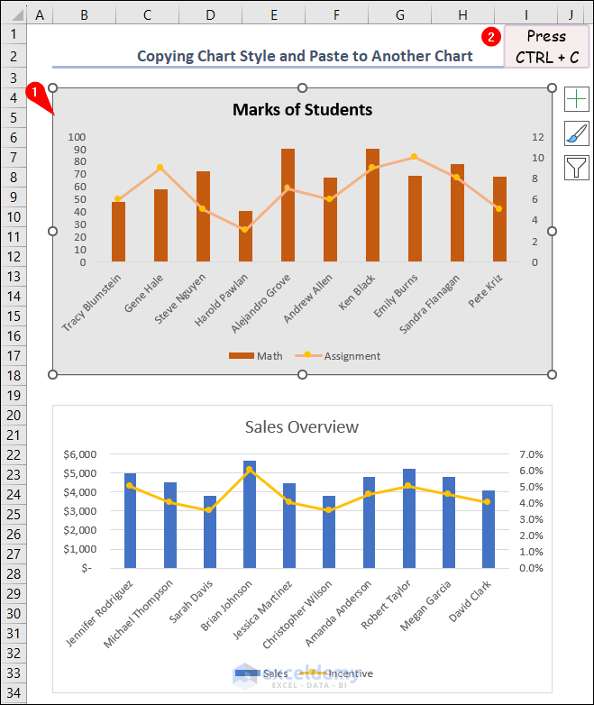 copying chart style to another chart in Excel