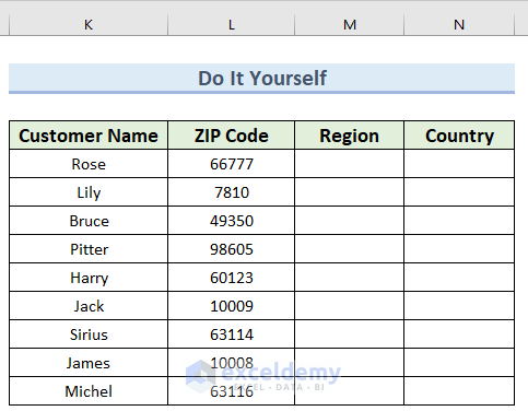 Practice Section to Map Excel Data by Zip Code