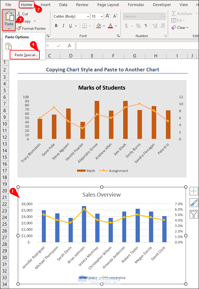 using paste special option in Excel