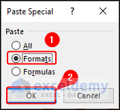 pasting formats in chart